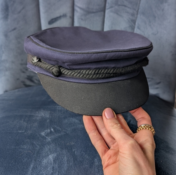 Scotch & Soda Navy Blue Sailor Cap Hat With Black Rope Detail And Black Brim - Picture 2 of 6